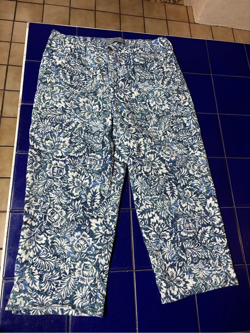 Gloria Vanderbilt Blue & White Floral Cropped Jeans